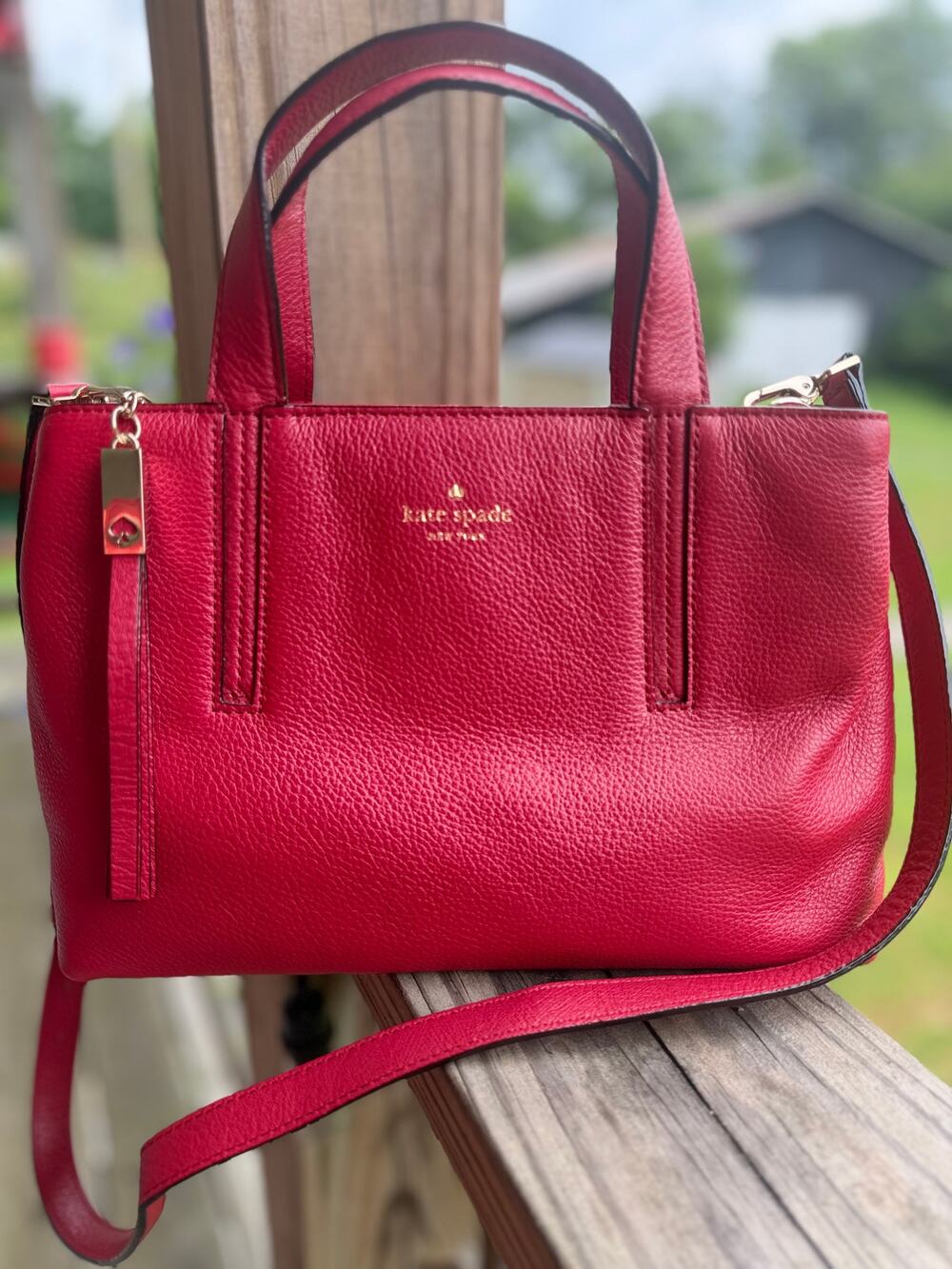 NWT Kate Spade New York Grey Street Cate Dynasty Red Pebbled Leather Satchel